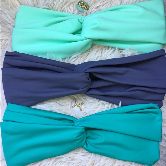 Women Twist headband turbans set of three aqua - Picture 2 of 2
